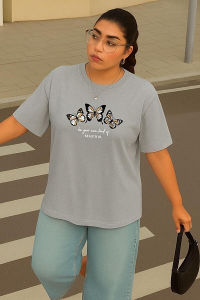 BENROMA 1 T-Shirt Gift for Purchases of 6 or More in Cart - Large Size Butterfly Printed Unisex T-Shirt