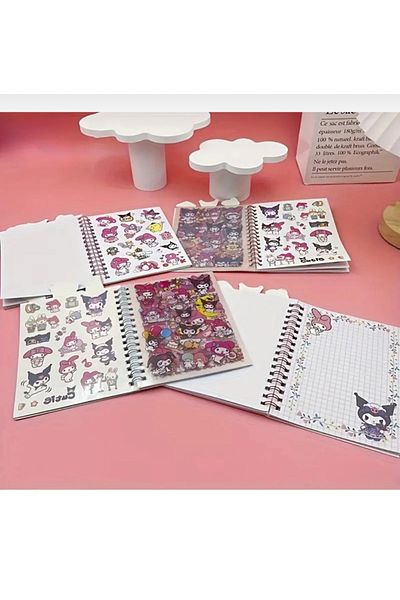 synshop Kuromi Cinnamoroll Sticker Label Sticker 16 Sheets (300 Pieces) Waterproof + Opaque 8 Sheets Notepad