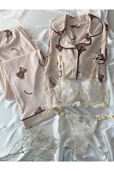 cdh çeyize dair herşey Teddy Nightwear Πλεκτό Ειδικό Σετ Ύφασμα 4 τεμαχίων 6889