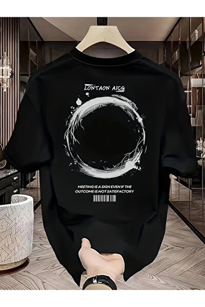 PERISENSE تي شيرت أسود للجنسين للنساء/الرجال مطبوع عليه رقبة دائرية وأكمام قص...