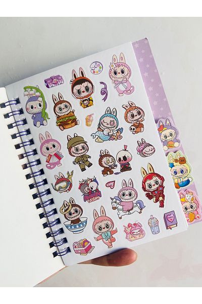 synshop Labubu Sticker Label Sticker 16 Sheets (300 Pieces) Waterproof + Opaque 8 Sheets Notepad