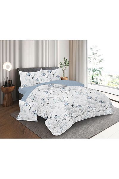 Blue Rose مفرش سرير نفرين مضغوط صيفي مشجر ليناسب ديكور غرفتك ليمنحك صيف منعش مصنوع من اجود خامة المايكروفايبر