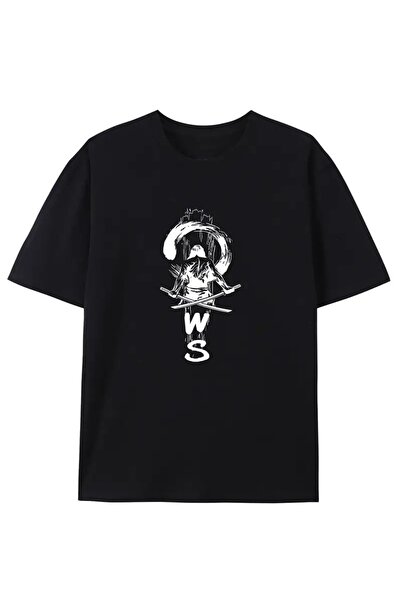 PERISENSE تي شيرت أسود للجنسين للنساء/الرجال مطبوع عليه رقبة دائرية وأكمام قص...