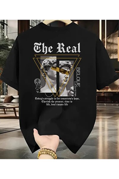 YRN COLLECTION تي شيرت أسود للجنسين للنساء/الرجال مطبوع عليه رقبة دائرية وأكم...