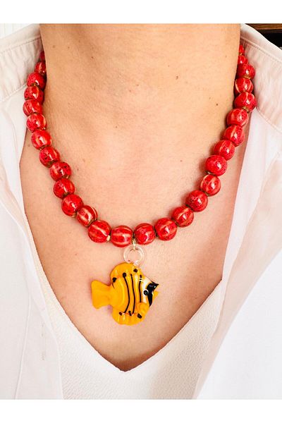 DEVİ fashion Murano Glass Fish Tip Ceramic Necklace 45 cm