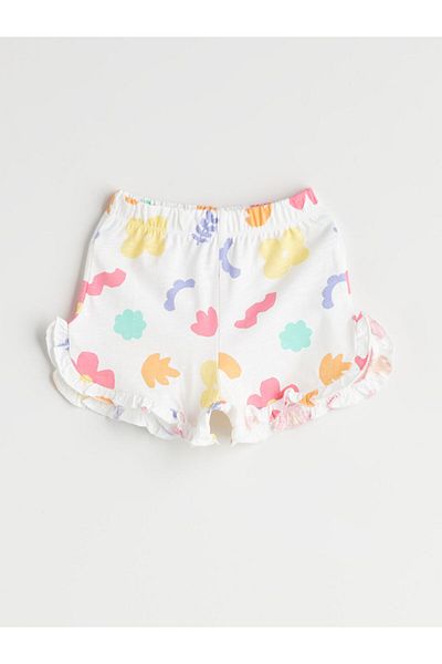LC Waikiki Sari Beli Elastic Printed Cotton Baby Girl Shorts 2-Pack