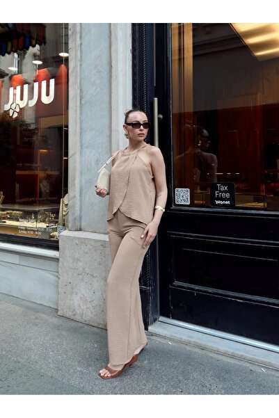 Genel Markalar Kruvaze takım ayrobin bej s054