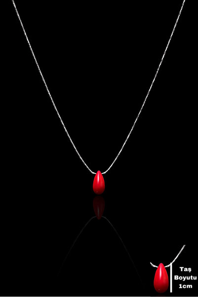 Es Silver Minimal Damla Mercan Taşlı 925 Ayar Gümüş Kolye