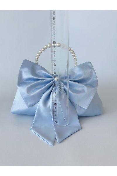 posst bag Geantă de mână pentru rochie de seară, cu fundă albastră și perle