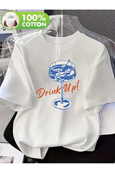 AEMİ Tricou oversize cu decolteu pentru femei Drink Up
