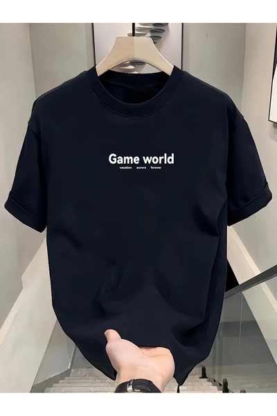 YRN COLLECTION تي شيرت أسود للجنسين للنساء/الرجال مطبوع عليه رقبة دائرية وأكم...