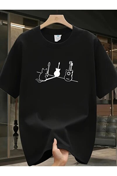 PERISENSE تي شيرت أسود للجنسين للنساء/الرجال مطبوع عليه رقبة دائرية وأكمام قص...