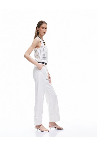 Koton New Season Ribbed High Waist Straight Leg Denim Trousers - Straight Fit Jean