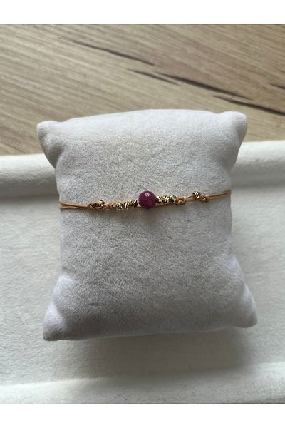 Pel Design Ruby Stone Adjustable Rope Bracelet & Anklet Handmade