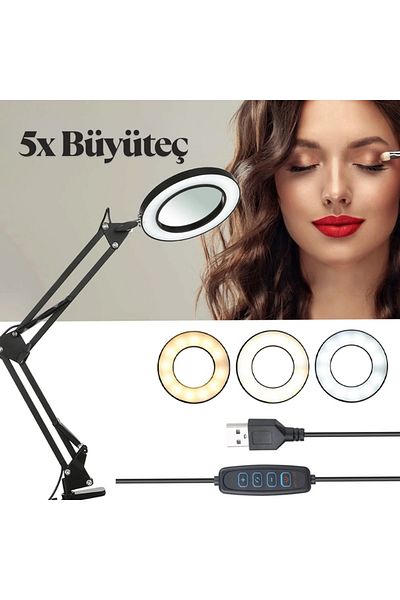 TAREZ Sr5X Led Lighted Desk Magnifier |   5X Magnification, 72 Leds, Foldable Arm, 3 Light Modes & 10 Level Lights