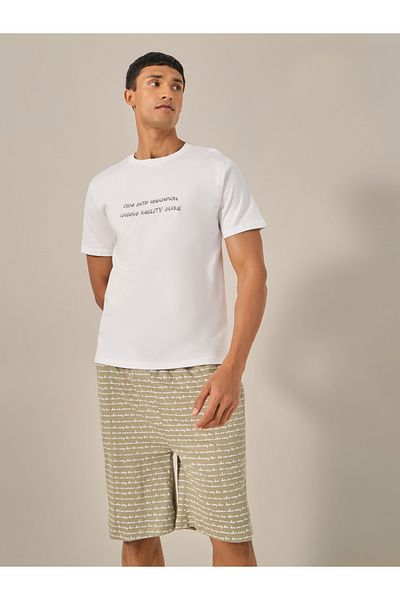 Styli Slogan Print Regular Fit T-Shirt and Short Pyjama Set