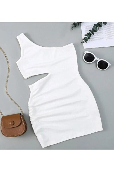 NoVibe Rochie mini cu bretele pentru fetiță, cu un singur umăr, decoltată în ...