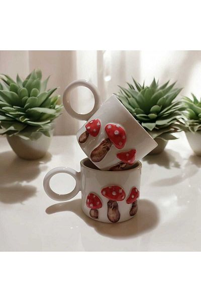 Dİ TAZZA Handmade 2-Person Three-Dimensional Mushroom Coffee Mug Cup Mug 200 ml