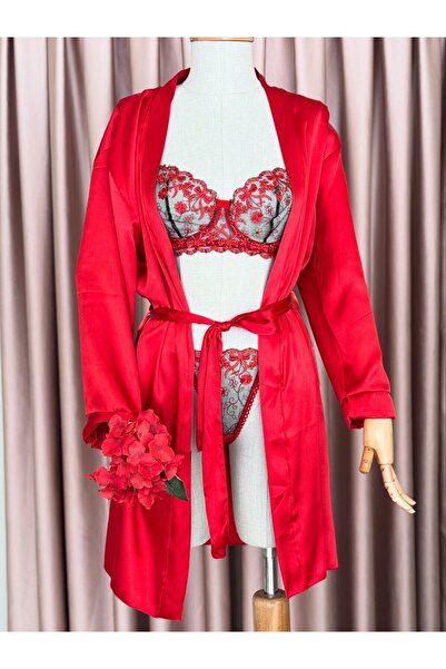 cdh çeyize dair herşey Lily Embroidered Bra Dressing Gown Set 6892