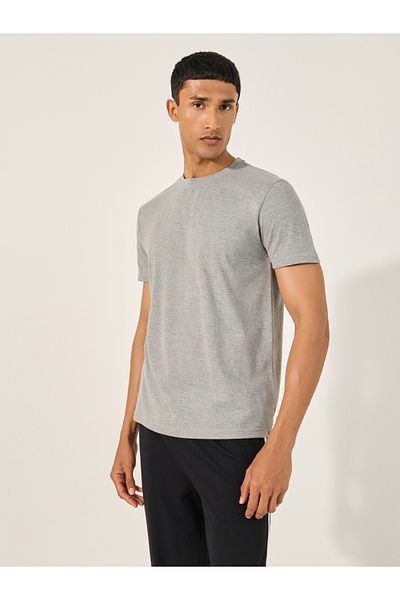 Styli Solid Round Neck T-Shirt and Striped Pyjama Set