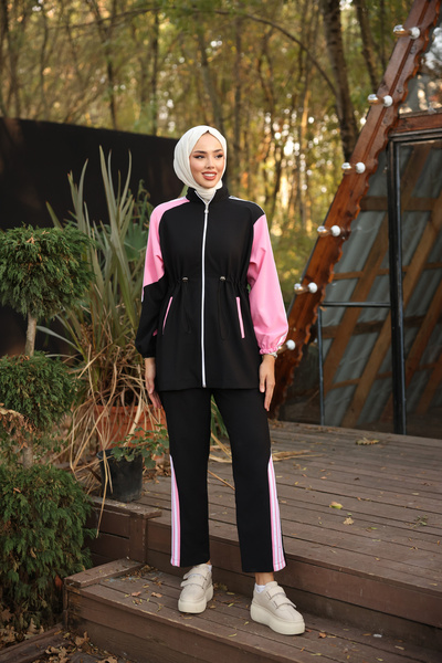MİMİ Luxury Wear Zippered Hijab Tracksuit Set - Women's Double Set