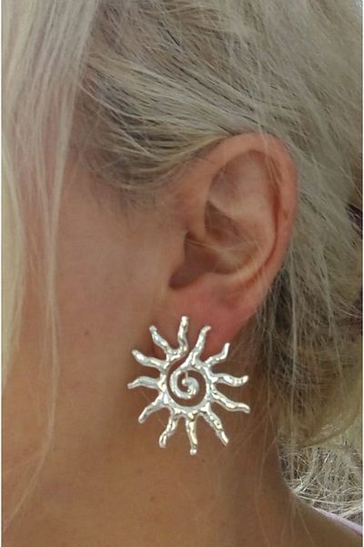 mos&more Silver Sun Nail Women's Earrings, 3.5cm