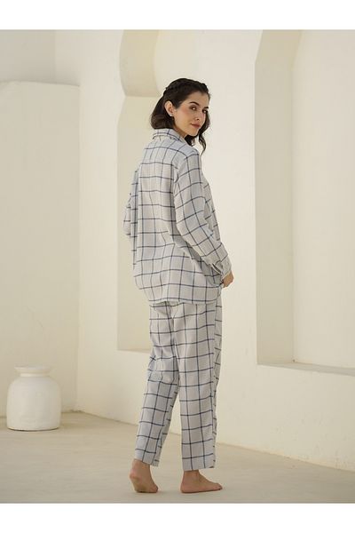 Sanskrutihomes By Styli Checked Long Sleeve Shirt and Pyjama Set
