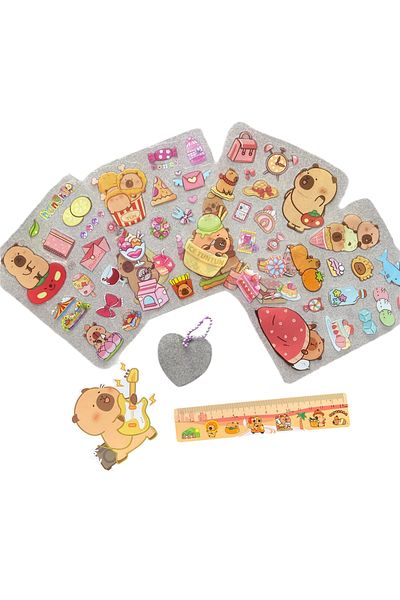 synshop Capybara Kapibara Sticker Set 4 Sheets Ruler Keychain (Keychain Model May Vary)