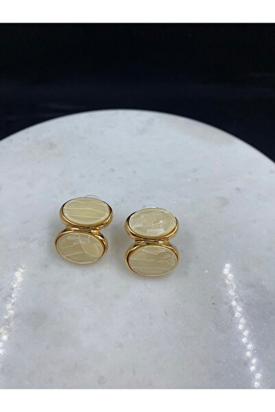 Byoz store أقراط من الفولاذ البيضاوي باللون الذهبي اللؤلؤي مضادة للحساسية