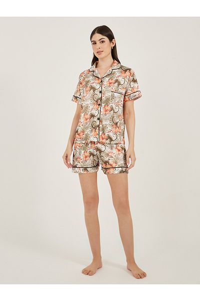 Styli Printed Satin Piped Shirt and Shorts Pyjama Set