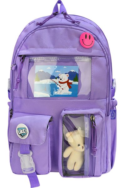 QL ACCESSORY Geantă de școală în stil coreean Rucsac pentru fete și băieți cu accesorii