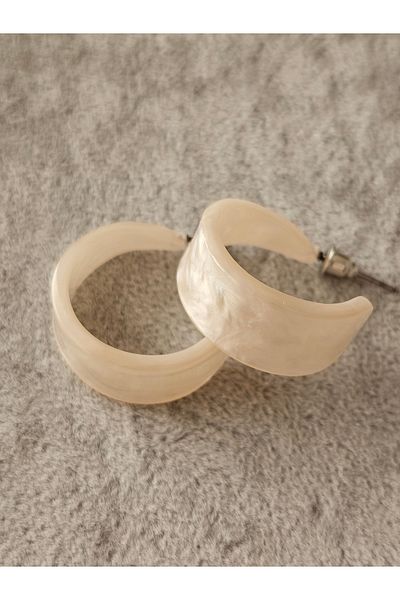 SiestaAccessories Pearlescent White / Cream Color Acrylic Hoop Earrings