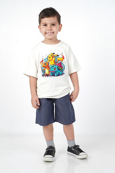 c.c.l. coccolin kids baby clup Boy's Pikachu Pokemon Printed Combed Cotton 2-Piece Bottom Top Elastic Waist Denim Shorts T-Shirt Set