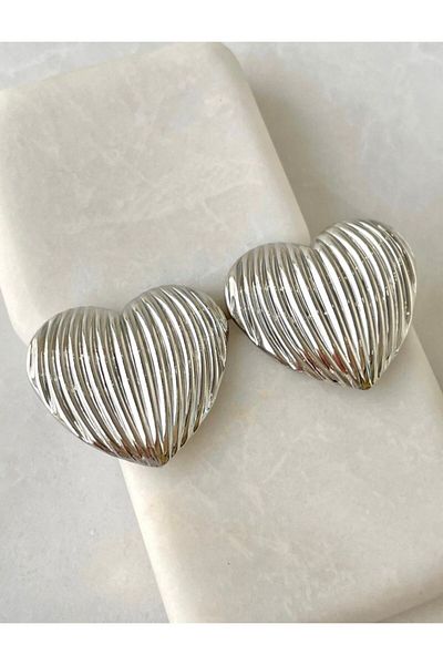 Accessories Vanilla Avenue Silver Heart Shaped Textured Daily Use Women's Earrings