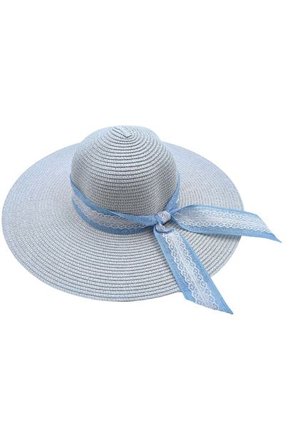 AXE SPORTSWEAR Women's Carolina Blue Bow Lace Detailed Straw Beach Hat Beach Hat