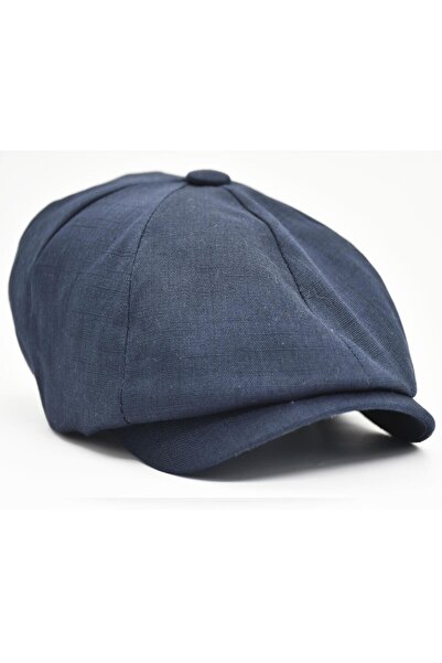 şapkadan Ingiliz Stili London Yazlık Kasket Keten Lacivert Şapka
