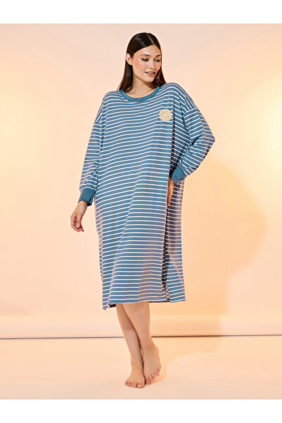 Styli قميص نوم بأكمام طويلة مزين بخطوط وتفاصيل رقعة فواكه