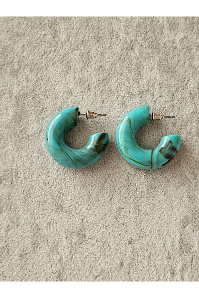 SiestaAccessories Turquoise Color Marble Pattern Acrylic Hoop Earrings