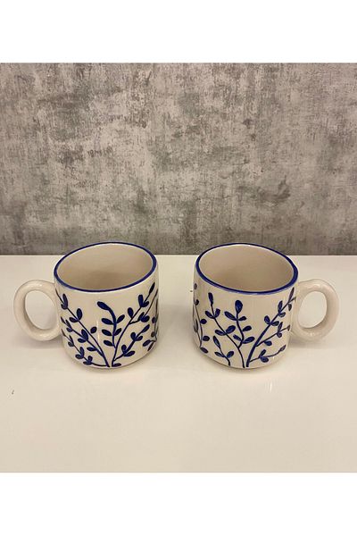 arı çini seramik Set of 2 Handcrafted Ceramic Mug Blue-White