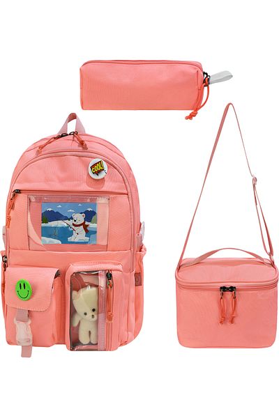 QL ACCESSORY Geantă de școală în stil coreean Rucsac pentru fete și băieți cu accesorii