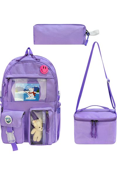 QL ACCESSORY Geantă de școală în stil coreean Rucsac pentru fete și băieți cu accesorii