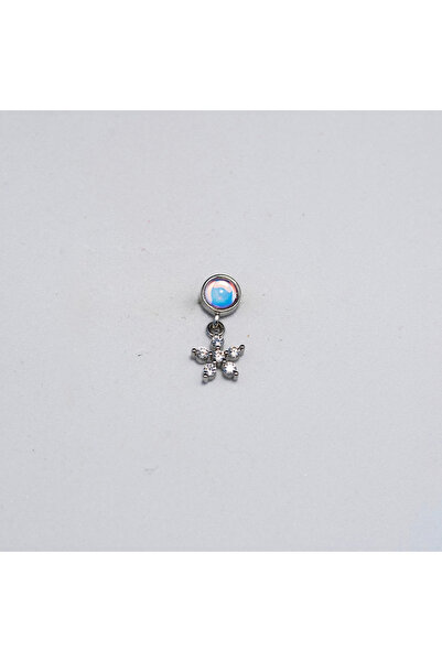 Piercing by Sever Çiçek Sallantılı Holografik Şeffaf Taşlı Çelik Piercing... ...