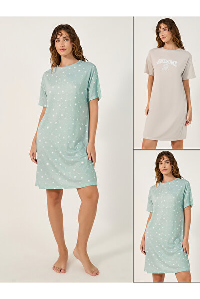 Styli عبوة من قطعتين - تي شيرت نوم مطبوع بكتف منسدل