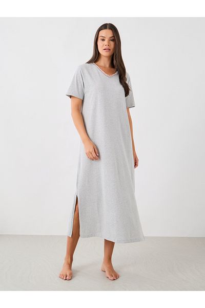 Styli Lace Trim V-Neck Side Slit Nightdress