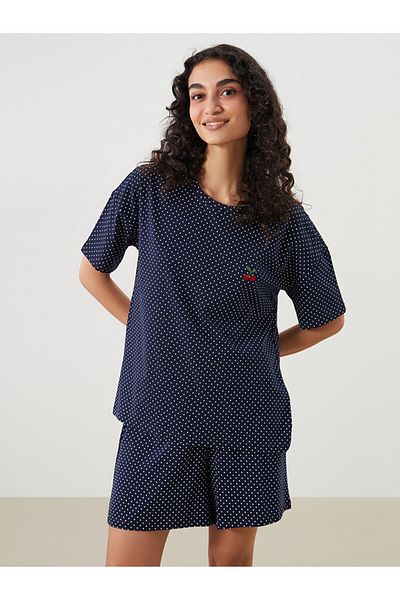 LC Waikiki Crew Neck Polka Dot Women's Shorts Pajama Set