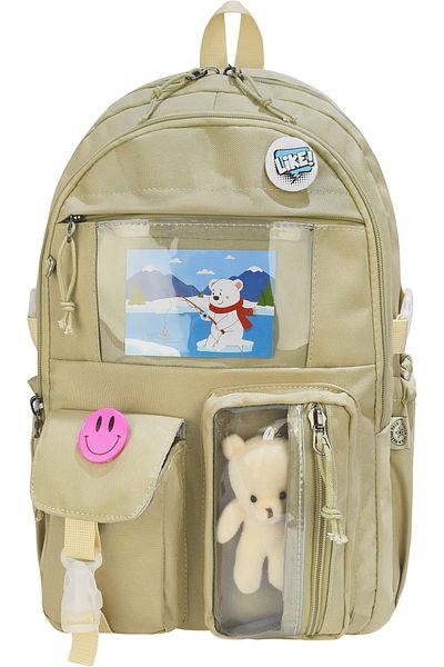 QL ACCESSORY Korean Style School Bag Girls and Boys Backpack with Accessories