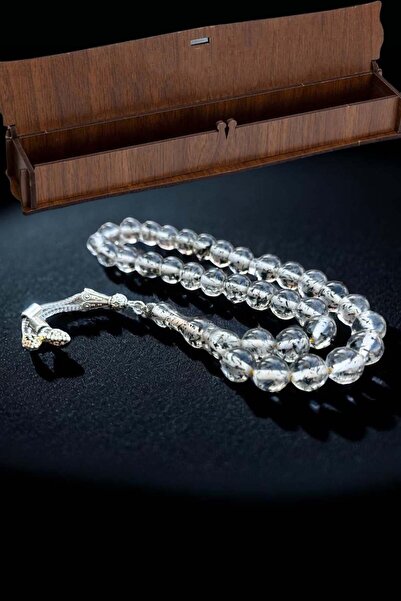 renery Çay Fosilli Toz Kehribar Tesbih Hediyelik Ahşap Kutulu Kehribar Tespih