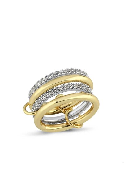 ZEYCE خاتم مزدوج اللون غير قابل للتلطيخ مكون من 4 حلقات مقاس 7