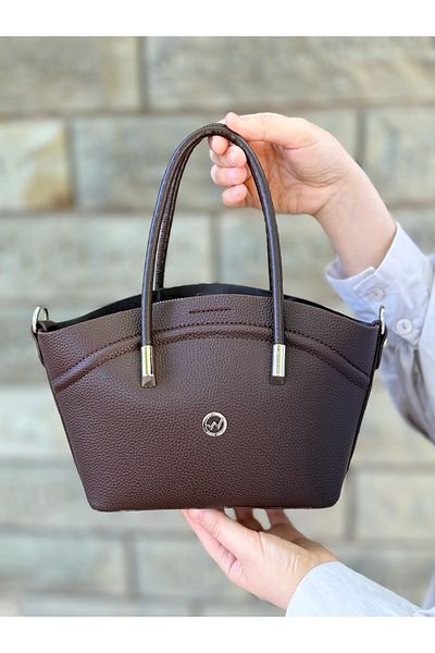 DEV 3 ADAM Nçs Brown Women's Hand and Shoulder Bag – Stylish Metal Detail, Medium Size (En:19Xboy:17)