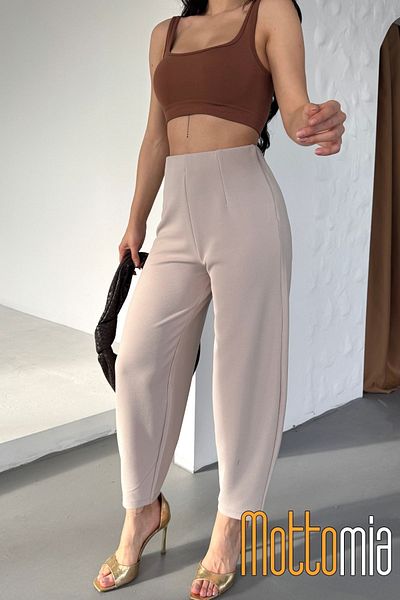 mottomia Women's High Waist Crepe Fabric Lycra Beltless Balloon Leg Pants – Office and Casual Relaxed Fit